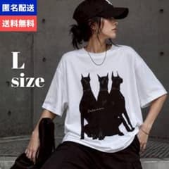 ドーベルマン Tシャツ オーバーサイズ ストリート Y2K 犬プリント 白 Lのサムネイル