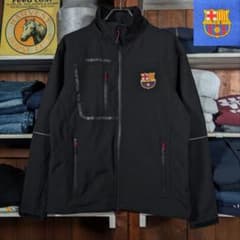 00s　バルセロナFC　刺繍　エンブレム　テックジャケット　ソフトシェル　黒　M