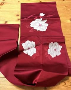 帯 深紅 刺繍 花柄のサムネイル
