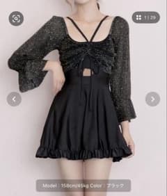 〈新品〉シアースリーブ ワンピース水着 ブラック 韓国風 スイムウェアのサムネイル