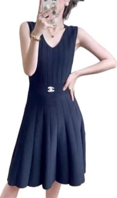 CHANEL UNIFORM ノースリーブ ニットワンピース S - メルカリ