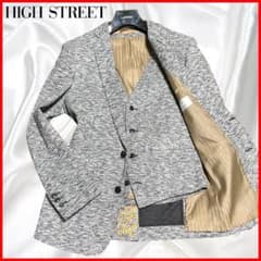 HIGHSTREET】美品ハイスト 2B 白黒メランジ ストレッチ 2P M