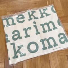 【新品】大人気!! マリメッコ柄 ロゴ トートバッグ 白地×グリーンのサムネイル