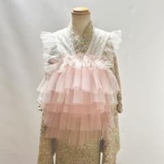 被布エプロン【コーラルピンク】チュール被布 被布ドレス 七五三