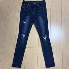 【美品】美脚 ダメージ スキニーデニムパンツ ジーンズ インディゴブルーのサムネイル