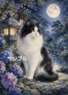 一作限り】紫陽花の庭で月を眺めるハチワレ猫 H768 - メルカリ