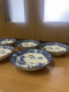青と白の風景画 陶器皿 5枚セット　取り皿　和食器　まとめ売りのサムネイル