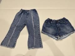 キッズ デニムパンツ ショートパンツ 2点セットのサムネイル