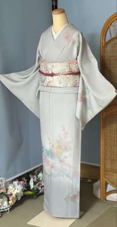 訪問着フルセット　スワトウ刺繍　総刺繍　暈し染め　扇面、花のサムネイル
