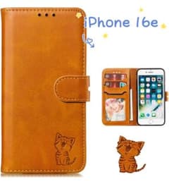 iPhone 16e 17e ケース 可愛い 笑顔猫 多機能 ストラップ付きのサムネイル