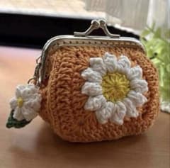 ハンドメイド かぎ編みがま口ポーチ 小銭入れ モチーフ編み グラニー
