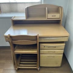 最終値引き】【お引き取り限定】浜本工芸 木製学習机 上部棚、袖机 