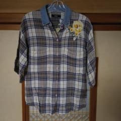 DIESEL チェックシャツ 五分袖 花柄刺繍 デニム襟のサムネイル