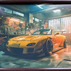 マツダ RX-7 FD ガレージ 車 アート A4 額装 インテリア 夜景