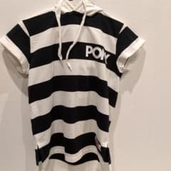 PONY フード付き半袖Tシャツ 黒白ストライプのサムネイル