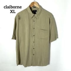 90s⭐claiborne クレイボーン オープンカラー シルクシャツ カーキのサムネイル