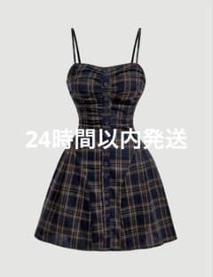チェック柄 フロントボタン キャミワンピースのサムネイル