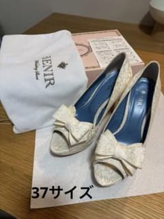 BENIR ウェディングシューズ 37 オープントゥ レース リボンのサムネイル