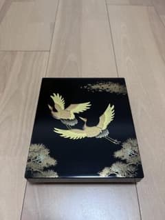 漆器 硯箱 文箱 鶴 松蒔絵 黒漆塗り - メルカリ