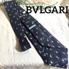 美品✨ブルガリBVLGARI✨ブランドネクタイ モチーフ人物総柄 青 高級