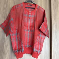 PRIO BLANCA チェック柄 麻ニット セーター レッド Lのサムネイル