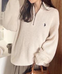 U.S. POLO ASSN. ハーフジップニット アイボリーのサムネイル