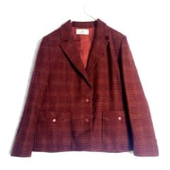 セリザワ カシミヤ混 千鳥格子 テーラードジャケット ボルドー レッド系 M