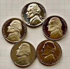 C657 1970年 ニッケル硬貨-Sプルーフ ジェファーソン 全5枚 アメリカ