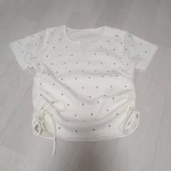 SHEIN ドット柄 半袖Tシャツ サイドドロスト ホワイト Sのサムネイル