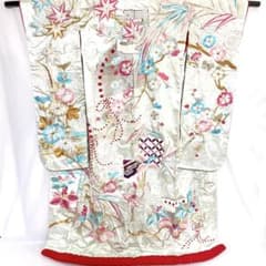 5k2764 白打掛 正絹 袷 花嫁衣装 刺繍 金色 白 銀色 ピンク 花柄 