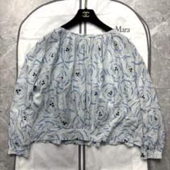 ミナペルホネン ブラウス pirouette 総柄 白 水色 38 | Mercari