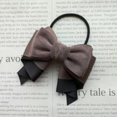 リボン ヘアゴム♡カノンリボン〜long〜♡スエード グレー