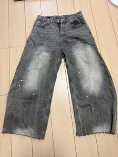 ワイドデニムパンツ グレー ペイント加工のサムネイル