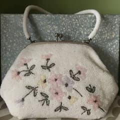 美品 昭和レトロ ミニ 総ビーズ バッグ 花柄 和装 洋装 アンティーク