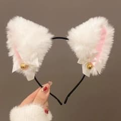 고양이 귀 카츄샤 화이트 모피 종소리 화이트