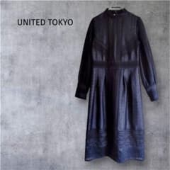 ユナイテッドトウキョウ レース切替 ワンピース 濃紺 上品 フォーマル 結婚式 ユナイテッドトウキョウ レース切替 ワンピース 濃紺 上品 フォーマル
