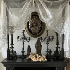 フランスアンティーク　教会祭壇用　刺繍チュールレース　キリスト教　IHS　マリア フランスアンティーク 教会祭壇用 刺繍チュールレース キリスト教 IHS