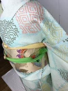 総絞り 豪華 正絹 小紋 かわいい水色 袷 着物^ - ^のサムネイル