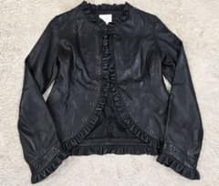 【美品】柔らかラムレザージャケット1st avenue フリル 本革 ブラック