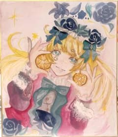 手描きイラスト 色紙 金髪の女の子・柑橘系のサムネイル