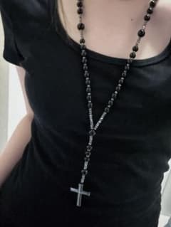 クロスモチーフ ロザリオ風ネックレス ブラックのサムネイル