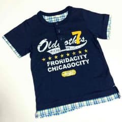 イオン トップバリュ 男の子用120半袖Tシャツ ネイビー 紺 チェック ボタンのサムネイル