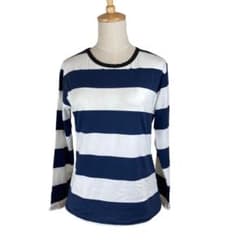 長袖 Tシャツ レディース ボーダー ホワイト ネイビー 白 紺 マリン Lのサムネイル