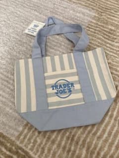Trader Joe's ストライプ ミニトートバッグ水色のサムネイル