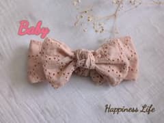 【Baby】ピンク レース装飾 リボンヘアバンのサムネイル