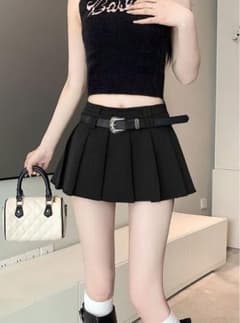 GRL インパン裏地・ベルト付プリーツミニスカート ブラック[sd059]のサムネイル