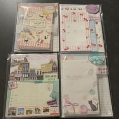 138平成レトロ当時物まとめ売り　レターセット4袋 街並みネコさくらんぼマカロンのサムネイル