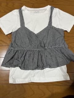GLOBAL WORK ギンガムチェック　ビスチェ　重ね着風 Tシャツ 140のサムネイル