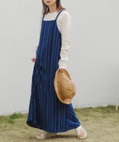 値下げ中！ネイビー ジャガード ストライプ キャミワンピース ロングのサムネイル