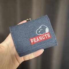 PEANUTS スヌーピー 二つ折り財布 がま口 デニム調のサムネイル